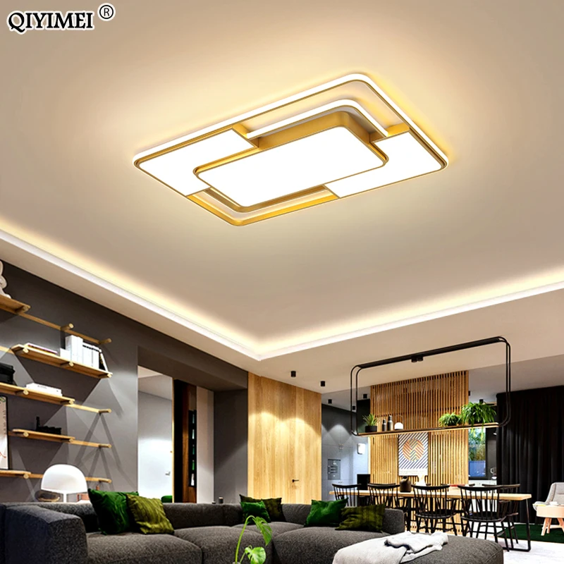 Gold/Black Square New Modern LED Chandelier Lights With Remote Control Dimming For Bedroom Dining Living Room Lamp Home Lighting