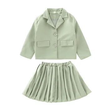 

green sets age for 4 - 16 years teenage girls back to school outfits 2020 new autumn winter children clothes coats+skirt 2pc set