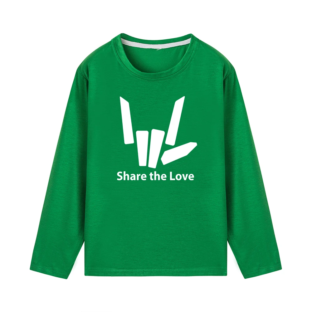 Новинка года; модные детские футболки с надписью «Share The Love»; футболка с длинными рукавами и круглым вырезом для мальчиков модные мягкие футболки в уличном стиле для девочек