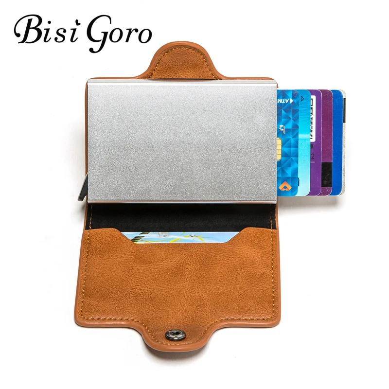BISI GORO мини-кошелек мужской Алюминиевый Rfid кошелек для карт Двойные коробки держатель для карт Блокировка Противоугонная смарт-карта чехол из искусственной кожи