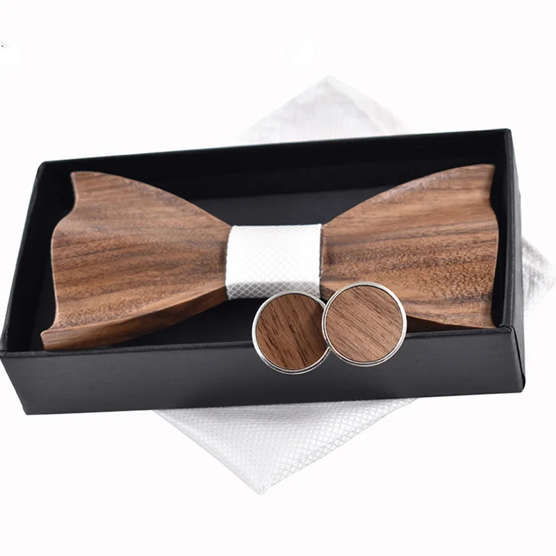 3D деревянный галстук Квадратные запонки модный деревянный галстук-бабочка свадебный ручной работы деревянный галстук набор