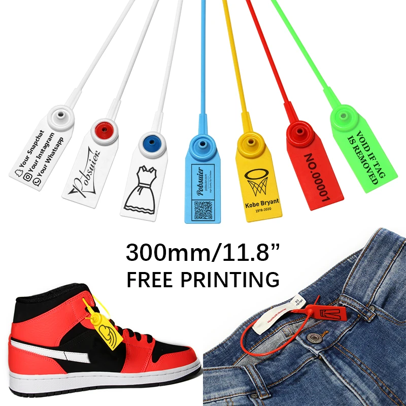 100 Custom Garment Plastic Security Tag Shoe Clothing Bag Brand Logo QR