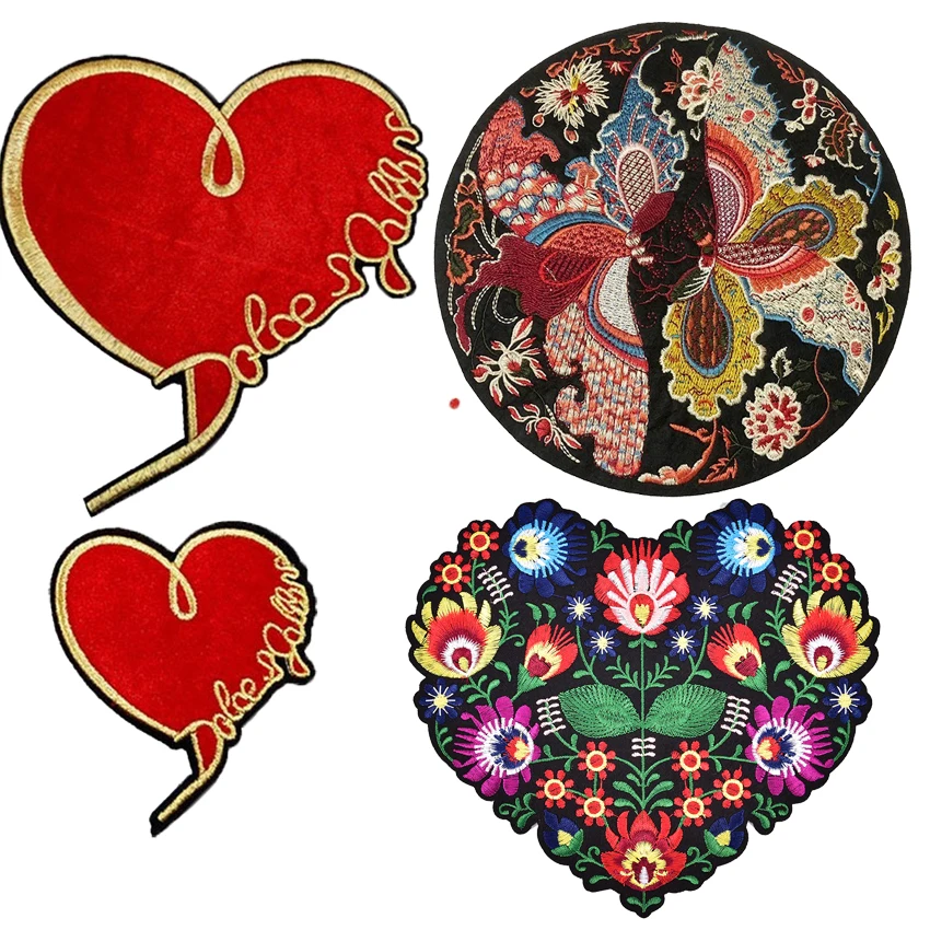 

Heart Shape Flower Butterfly Embroidery Applique Patches For Clothing Iron On Patch Applique For DIY Clothes Jacket Sewing Craft