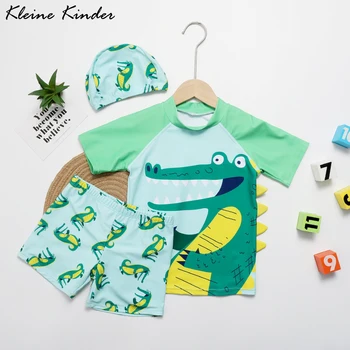 

Toddler Swim Suit Boys Swimwear Sun UV Protection Crocodile Print Children's Swimsuit 3 Pieces Set Swimming Suits for Boy Kids