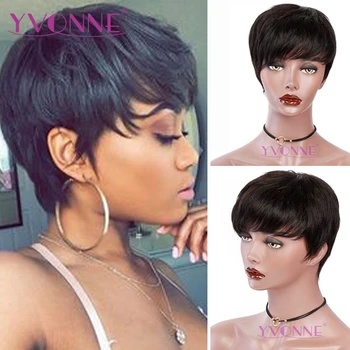

YVONNE Short Human Hair Wig Straight Pixie Cut Wigs For Women Brazilian Virgin Hair Machine Made Wigs With Natural Color