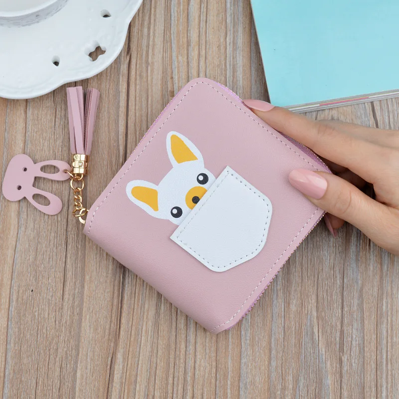 

Cartoon cute puppy coin purse ladies short female zipper square mini wallet