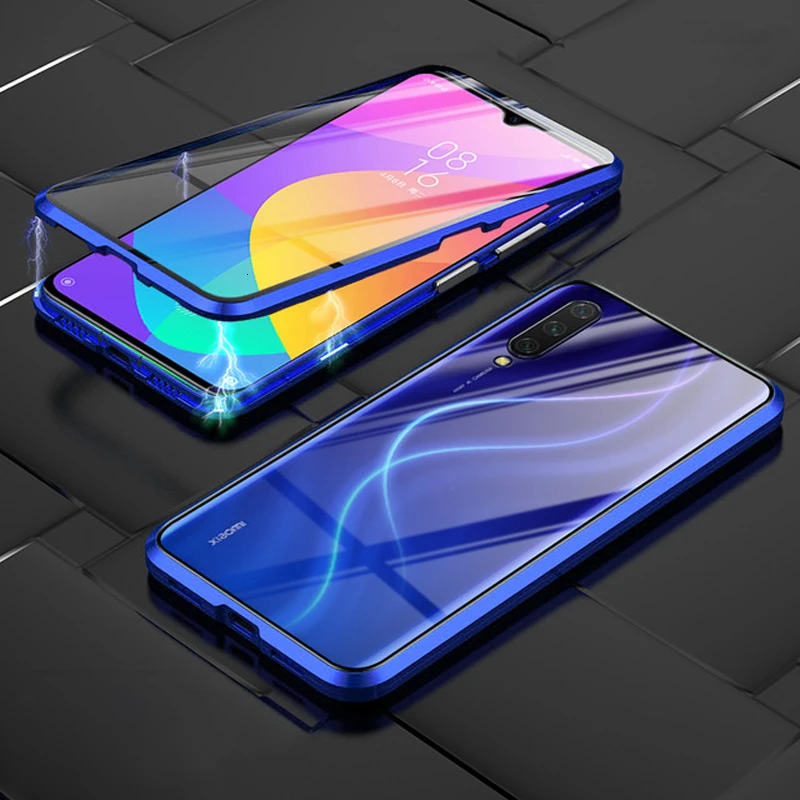 360 Полное покрытие магнитные металлические телефонные чехлы для Xiaomi Mi 9 se 9T Pro двойное защитное стекло задняя крышка Защитная крышка для экрана - Цвет: Blue