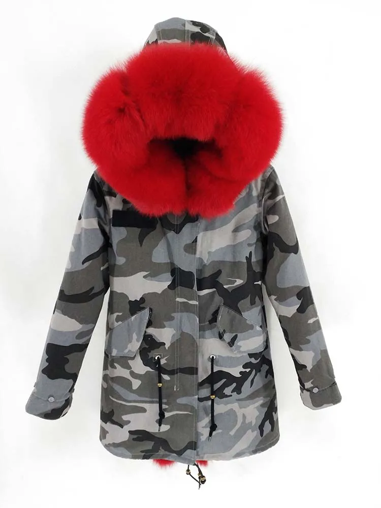Furlove зимняя куртка женская длинная парка натуральный мех пальто натуральный Лисий меховой капюшон, воротник Толстая теплая тонкая верхняя одежда Уличная - Цвет: color 4
