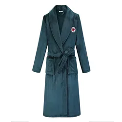 Oversize Nightwear Male Flannel Robe Winter Warm Kimono Bathrobe Gown Soft Sleepwear Lounge Wear Home Clothes Patchwork Lingerie