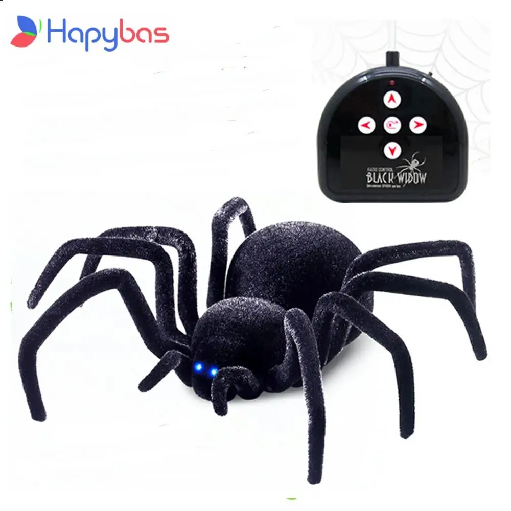 Control remoto para mascotas, simulación electrónica de tarantula, ojos brillantes, araña negra inteligente, 4 canales, broma, terrorífico, juguete para regalo