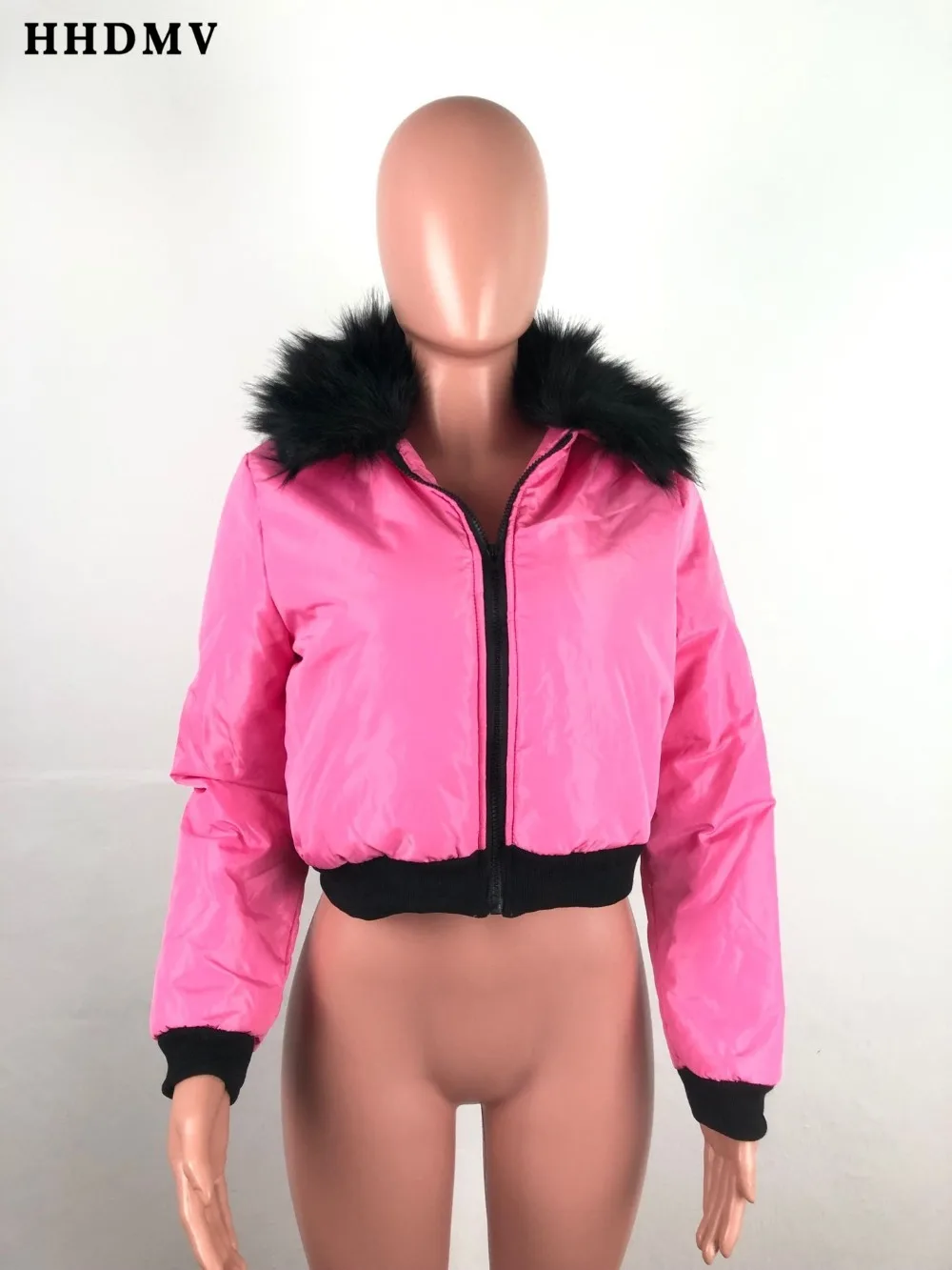 HHDMV OSM4543 зимняя женская уличная короткая куртка пальто с длинными рукавами на молнии украшения из перьев воротник 2 цвета короткая куртка пальто