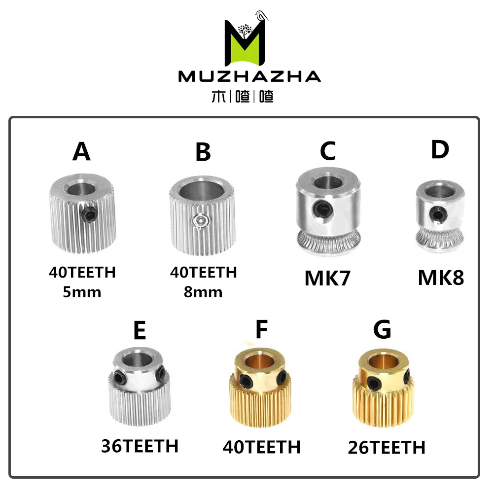 Mk7 MK8 Extrusion Gear 26/38/40 Tooth Teeth Brass or Stainless Steel Drive Feeding Wheel for 3D Printer Extruder | Компьютеры и офис