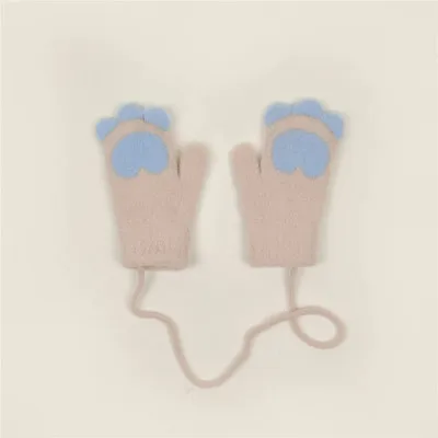 Begin New Style Children Gloves Boys&Girls Cat Claw Style Double Thickening Warm Rope Full Finger Mittens Kids Winter Knitted Gloves - Цвет: Begin