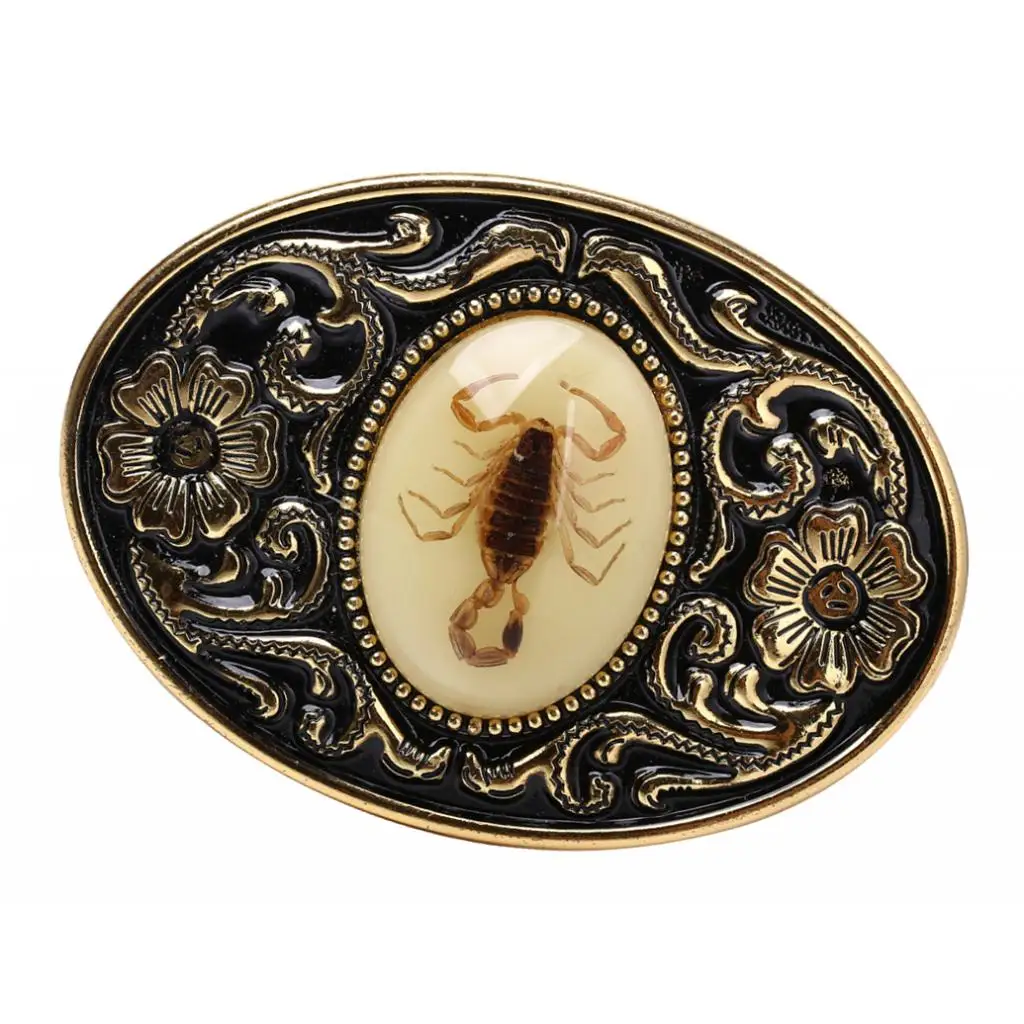 Scorpion Design Gold Tone Black Belt Buckle For Men Jeans Pants Accessories Luxurious Cowboy Buckle