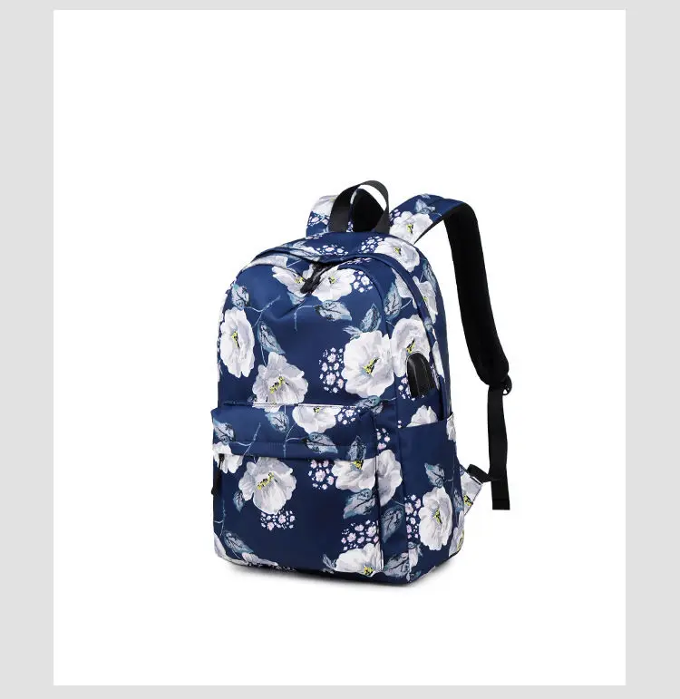 Nylon School Backpacks for Women Bags Ladies Backpack Fashion Designer Female Laptop Backpack Flower Print Teen Girls Book Bags