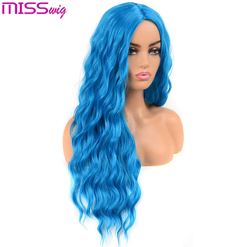 Мисс парик синий черный цвет длинные кудрявые вьющиеся волосы парики для женщин синтетические волосы высокая температура волокно средний размер