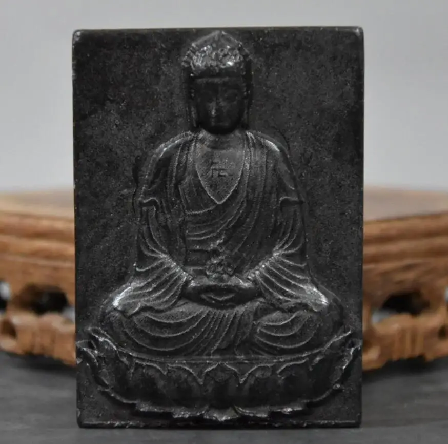 Hongshan Culture Archaize Black Iron Meteorite Sculpture Sakyamuni