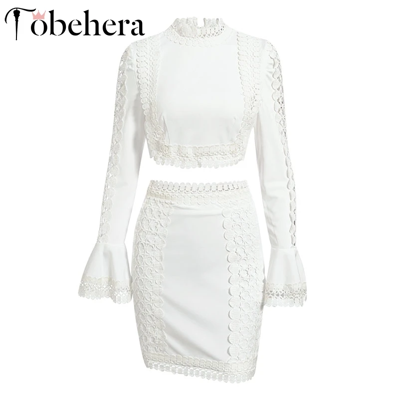 Glamaker Lcae белый костюм из двух частей мини-платье женское облегающее платье с длинным рукавом зимние короткие сексуальные вечерние уличные элегантные платья - Цвет: Белый