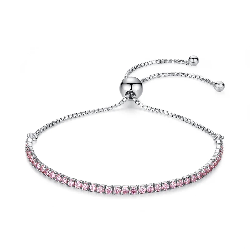 Pink 925 пробы Серебряный сверкающая Нить Браслет Регулируемый розовое золото CZ для женщин звено цепи Fit Браслеты - Окраска металла: Pink
