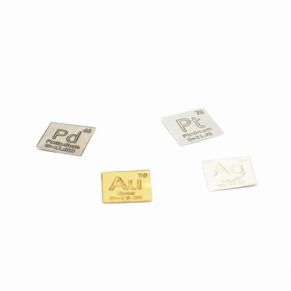 

Gold Silver Platinum Palladium Sheet Leaf 99.99% High Purity Metal Shiny Pd Pt Au Ag Carved Element Periodic Table 10*10*0.1 mm