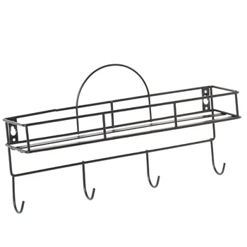 

1Pc Iron Art Hanging Storage Rack with Semicircle Hanging Hole Wall-mounted Storage Holder Bathroom Organizer with Hooks (Black)