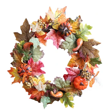 

Halloween Artificial Wreath Pumpkin Berry Maple Leaf Door Wreath Festival Decorative Garland Props Party DIY Hanging Decoration