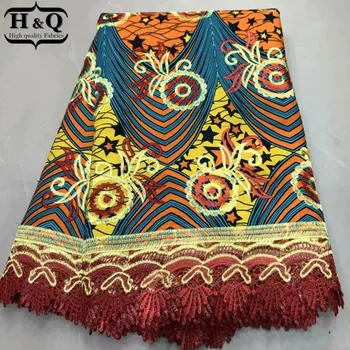 

H&Q new style african wax 100% cotton fabric batik lace embroidery 6 yards high quality nigerian guipure lace fabrics for sewing