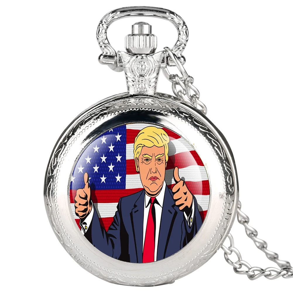 Трамп президент тема карманные часы кварцевые флаги США с Трампом ожерелье цепь кулон часы подарок для поклонников унисекс Relgio