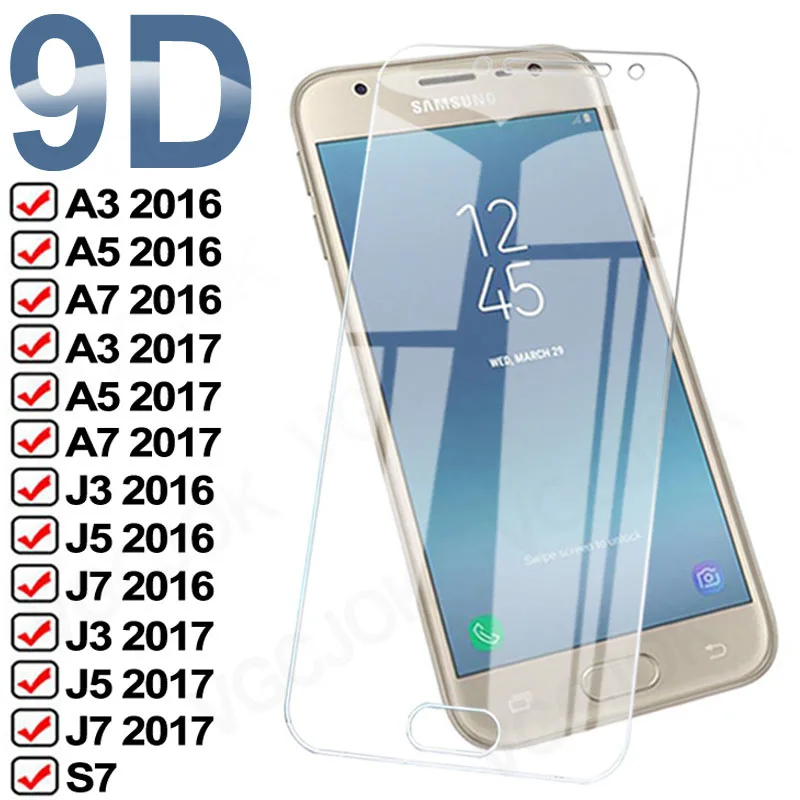 Защитное стекло 9D для Samsung Galaxy A3 A5 A7 J3 J5 J7 2017 S7 2016 | Мобильные телефоны и аксессуары