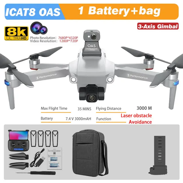 MFM 3-Axis EIS Camera Drone GPS 8K 35min 360° Obstacle Avoidance Professional 5G FPV 1.5Km Long Distance Brushless Icat8 Dron 4K OAS 8K 1B Bag WH
