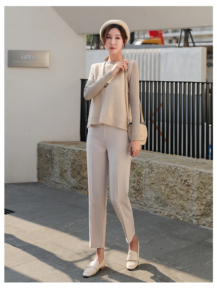 women's snow pants Spring and Autumn Cropped Suit Pants Women's Straight Loose Loose-fitting Casual Trousers Eight-point Cigarette Pants cropped leggings