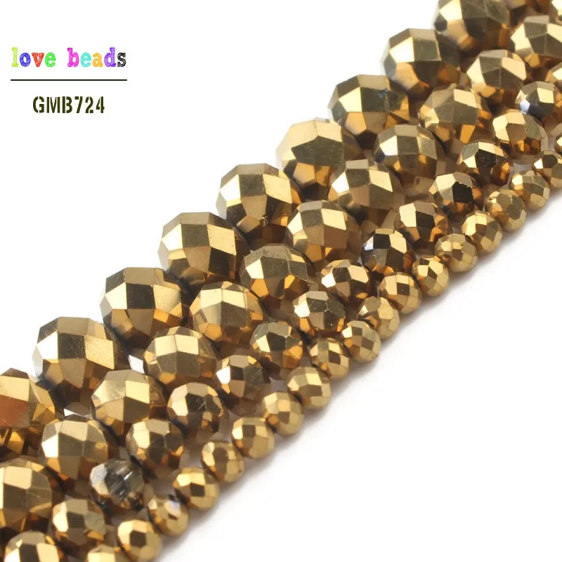 Оптовая продажа граненые золотые стеклянные бриллианты 4/6/8/10/12/14 мм изготовление