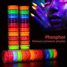 12 boxes Neon Phosphor Powder Set Luminous Nail Glitter Powder Pigment Fluorescent Powder Manicure Nail Art Decorations