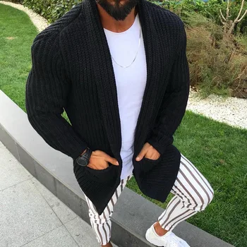 

Helisopus Warm Mens Sweaters Knitted Men Cardigan Solid Color Autumn Acrylic Casual Slim Fit with Pockets Coat Plus Size Tops