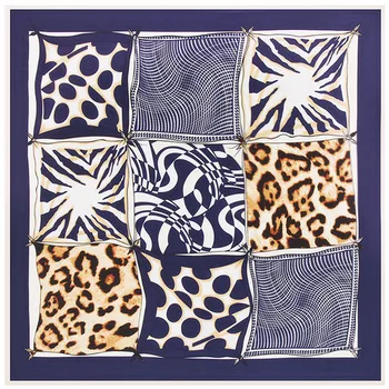 

New Luxury Brand Twill Silk Scarf Leopard Plaid Print Women Scarf Bandana 100cm Square Scarves Femal Hijab Foulard Turban