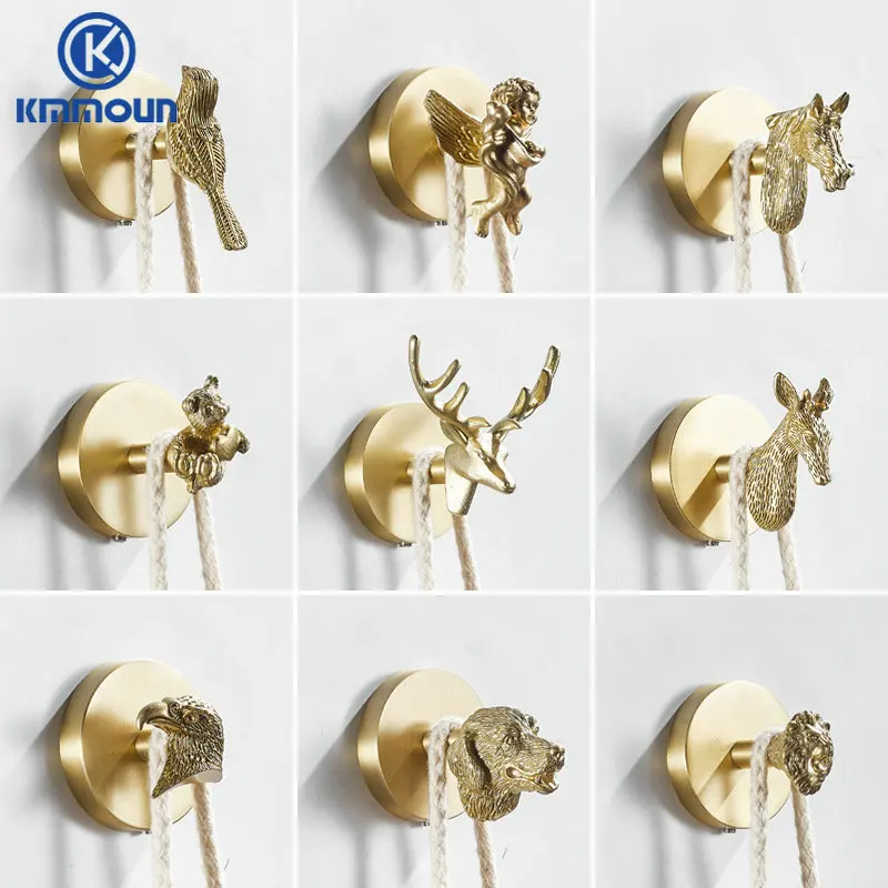 Brush Gold Animal Hook Solid Brass Coat Hook Door Back Hook Bathroom Kitchen Hooks Towel Rack Kmmoun