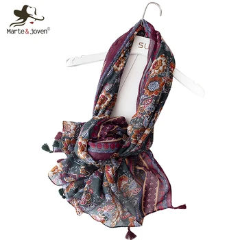 

Marte&Joven Women Summer Oversize Sunscreen Pashmina Elegant Flower Spring Scarf Shawl Bohemian Soft Tassel Scarves Hijab