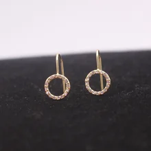 Delicate Real Golden Plated Circle Earrings CZ Zircon Huggie Earrings Simple Small Round Drop Earrings For Women Girls Wholesale promotion 2016 new earrings water drop shape with big cz rhodium plated women earrings