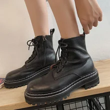 Ботинки martin; женская обувь на среднем каблуке; коллекция года; сезон осень-зима; модная женская обувь из черной кожи на молнии; высококачественные женские ботинки