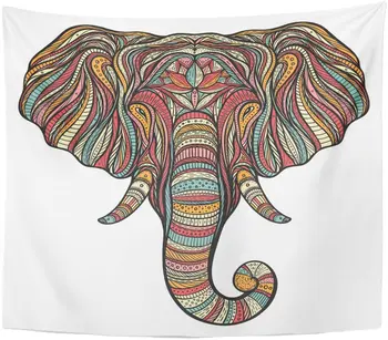 

Tapestry Abstract Ethnic Boho Elephant Portrait Doodle African Animal Ayurveda Tapestries Wall Hanging for Living Room Bedroom