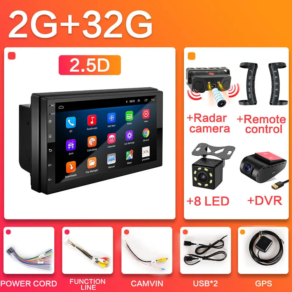 Radar-Remote-DVR-LED 2.5D Android 8,1 Универсальный 2 din " автомобильный навигатор gps Радио автомобильный Радио Навигация Мультимедиа стерео плеер для Toyota Nissan 2DIN - Цвет: Radar-Remote-DVR-LED
