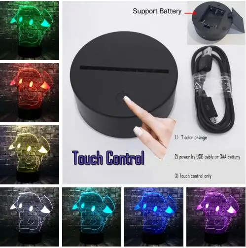 USB Touch 7 Color Покемон аниме Япония персонаж комиксов Пикачу милый 3D мультфильм светодиодный для украшения комнаты Настольный сон настроение Лава ночник Дети Рождественский подарок игрушка - Испускаемый цвет: USB Touch 7 Color