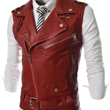 Стиль крутой мульти-молния Мужской приталенный большой нагрудный короткий кожаный жилет 5641