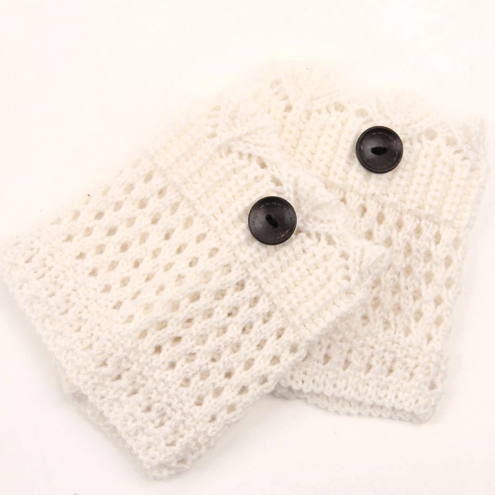 Women Winter Button Hollow Woolen Knitted Leg Warmers Cuffs Toppers Boot Covers Women Boot Cover Keep Warm Socks Solid Color