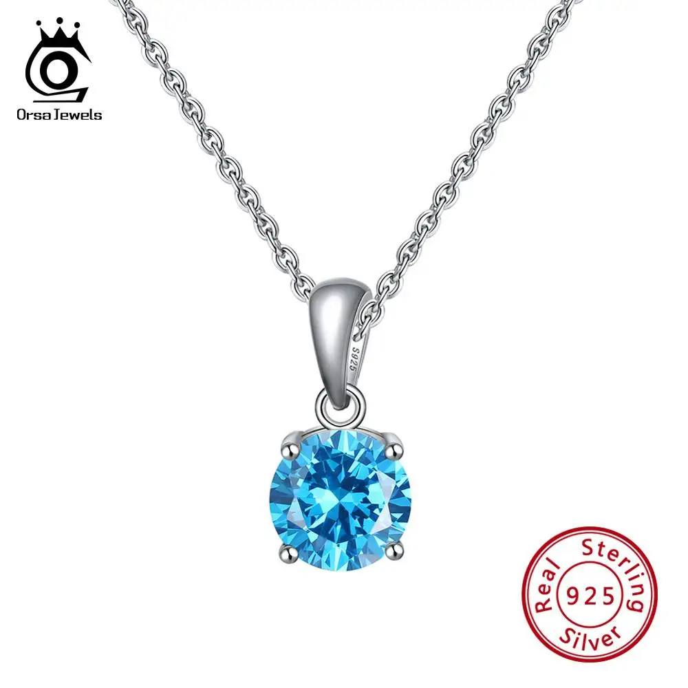 ORSA JEWELS 925 Sterling Silver Women Necklaces 12 Color Month Lucky Birthstone AAA CZ Zircon Pendant Necklace for Girls SN118