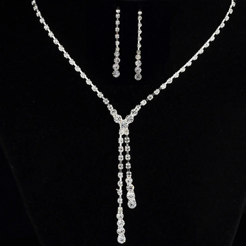 Комплект женский из колье и серёг с кристаллами | Украшения аксессуары