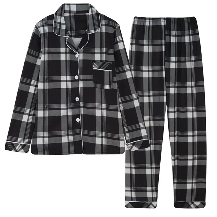 2021 Spring Plaid Two-piece Home Suit for Women Viscose Long-sleeved Lapel Pants Pajamas Women Summer Pyjamas Femme Home Clothes