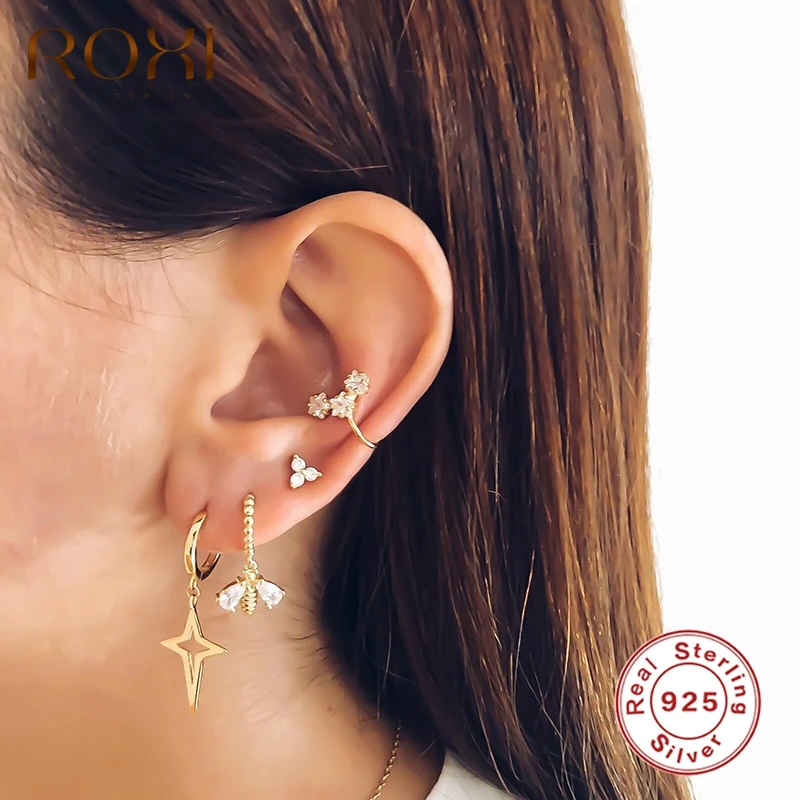 

ROXI Luxury Wild Five Pointed Star Zircon Ear Cuff Earrings for Women Girls Wedding Clip Earrings No Piercing Silver 925 Jewelry