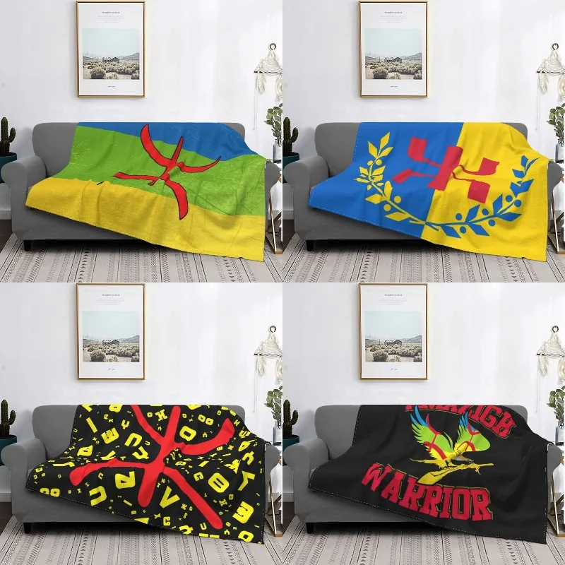 Amazigh Berber Flag Blanket Warm Fleece Soft Flannel Imazighen Kabyle Throw Blankets for Bed Sofa Outdoor