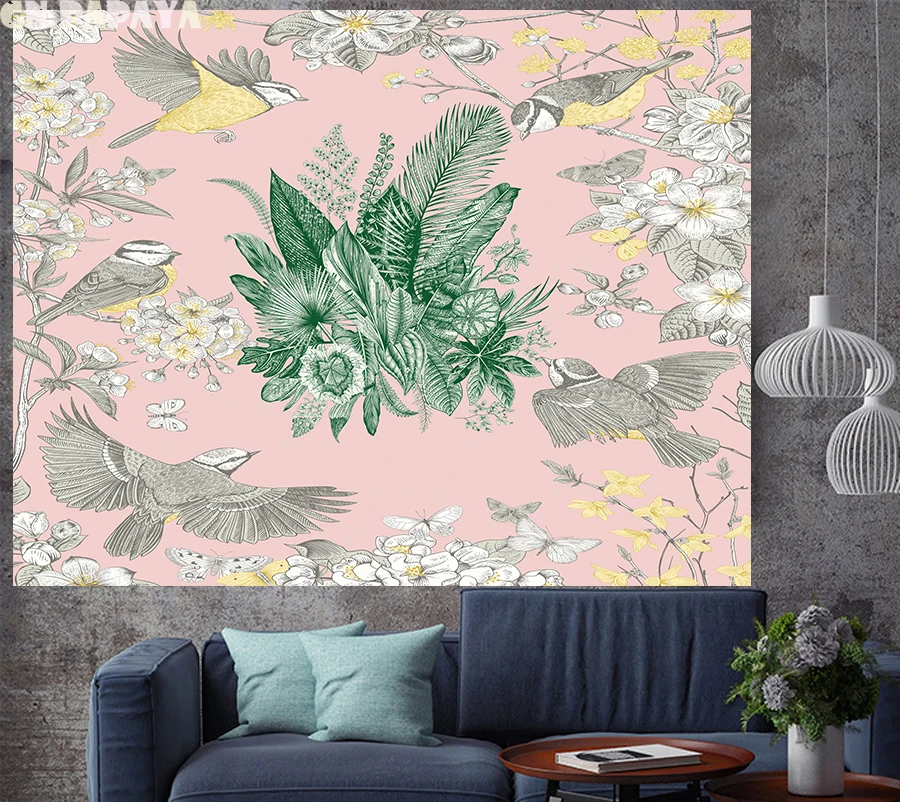 

Nordic Style flower goblen tropical plants Tapestry retro macrame Retro Polyester macrame Wall Hanging bohemian wall home decor